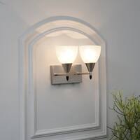 Minimal 2 Light Nickel Wall Light with Frosted White Glass