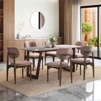 Adria Carrara White Quartz 6 Seater Dining Table With 6  Ollie Dining Chairs (Finish : Carrara White, Chair Colour : Lilac)