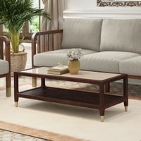 Sera Rectangular Solid Wood And Marble Coffee Table In Mango Walnut Finish