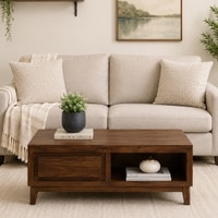Pike Rectangular Solid Wood Coffee Table In Teak Finish