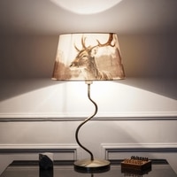 Lysandra Zigzag Table Lamp In Antique Brass Finish With Printed Cotton Shade