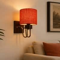 Devansh Metal Electric Wall Light in Black Colour with Off-white Shade Count of 1 Light