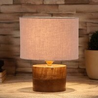 Cormac Grey cotton table lamp with Natural Wood Base