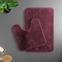Luxe Home Polyester Newman Contour Bath Mat Set of 2 (Wine 45x75 cm & 40x45)
