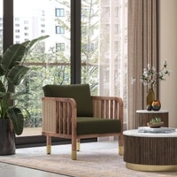 Taran 1 Seater Wooden Sofa in Deep Olive Velvet Colour