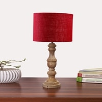 Devansh Maroon Jute Table Lamp With G Wood Natural Base -(7X17.5 Inches)-12