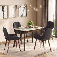 Lunar Alaska Exotic Stone 4 Seater Dining Table With Rickman Lounge Chairs