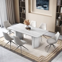 Nova Faux Marble 6 Seater Dining Table With Set Of 6 Doris Leatherette Swivel Chairs