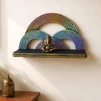 Multishade Colour Solid Wood Handcarved Indradhanush Floating Wall Shelf with distres finish by DisooFashions