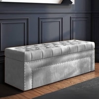 Edin Velvet 2 Seater Upholstered Bench with Storage Grey Colour