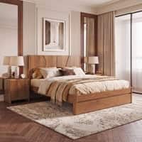 Koro Solid Wood Queen Size Non Storage Bed In Amber Walnut Finish