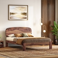 Nimbus Solid Wood Queen Size Bed Without Storage (Teak Finish)