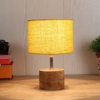 Anne Yellow Natural Fiber Shade Table Lamp with Natural Wooden Base