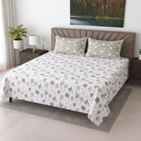 White Floral Cotton 400 Tc Flat Super King Size Bedsheet With 2 Pillow Covers