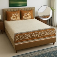 Multicolor Floral 400 TC Cotton Fitted Super King Bed Size Bedsheet With 2 Pilllow Covers  Threads