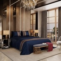 Stoa Paris Satin Bedsheet for Super King Bed (274 cm x 274 cm) with 2 Pillow Covers heet for Regal Renaissance Navy