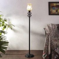 Reed Multicolour Glass Floor Lamp with Black Iron Base