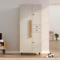 Hexa Red Wooden 2 Door Wardrobe with Drawer and Hanging Space in Giant Wood and Frosty White Colour