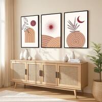 The Castle Decor Boho Abstract Botanical Wall Art Set of 3 Design 5 11x17 Inch