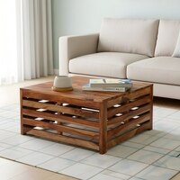 Kingsville Sheesham Wood Contemporary Square Coffee Table In Natural Teak Finish