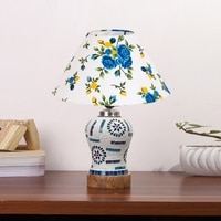 Devansh Conical Multi Cotton Shade Lamp With Wood & Mosaic Glass Base For Decoration/Office/Home/Gifting/Study For Decoration/Office/Home/Gifting/Study -(10X10X14.5) Inches -A