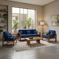 Samar Solid Wood 5 Seater  Sofa Set With Cushion  In Provincial Teak Finish