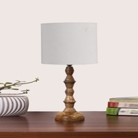 Devansh Grey Cotton Table Lamp With  Wood Natural Base (7X7X15.5 Inches)-7