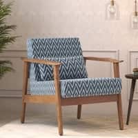 Brooks Armchair Teak Wood In Natural Finish with Crystal Blue Chevron Colour