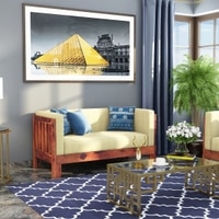 Prashiv 2 Seater Wooden Sofa (Creame Colour, Teak Finish)