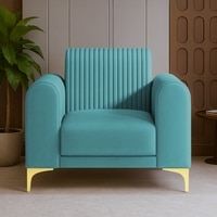 Veniza Velvet 1 Seater Sofa In Aqua Blue Colour