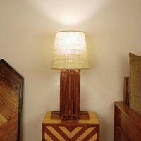 Palisade Brown Wooden Table Lamp with White Fabric Lampshade