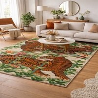 Royal Jungle Tiger Wool Rectangle Carpets Hand Tufted in Multicolour Colour