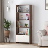 BLUEWUD Molse Engineering Wood Multipurpose Floor Standing Bookshelf Decor Display Shelves Wall Book Storage Rack Organizer with Hinged Door for Office Home (Brown Maple & White)