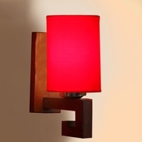 Devansh Solid Wood Electric Wall Light in Red Colour with Red Shade Count of 1 Light