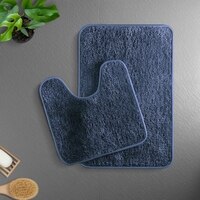 Luxe Home Polyester Newman Contour Bath Mat Set of 2 (Navy Blue 45x75 cm & 40x45)