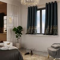 Stoa Paris Satin Window Curtains, 300 TC Dimout Home Furnishing Curtains,  Aesthetic Parda,, Kids Room, Pack of 1, Versailles - Emerald Royale