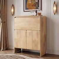 Cabo Solid Wood 2 Door Bar Cabinet In White Oak Finish
