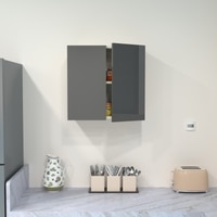 2 Door Mirror Glossy Triple Layered Uv Resistant Handless Cabinet In Grey Finish