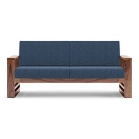Parson 3 Seater Wooden Sofa In Teak Finish (Midnight Indigo Blue)