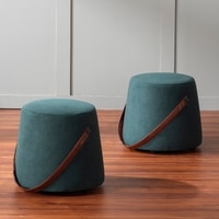 Hoist Collection Pouf With Faux Leather Strap in Green Color Set Of 2