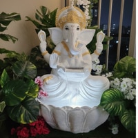 White Fiber Glass Lotus Ganesha Indoor Water Fountain