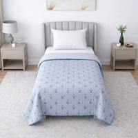 Aya White & Blue Floral Cotton Dohar Single Bed Reversible 300 Gsm Size 240 X 160 Cms