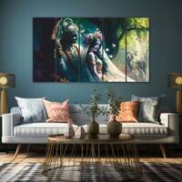 The Castle Decor Radha Krishna Wall Painting Design 1 Wooden Framed 27x48 Inch