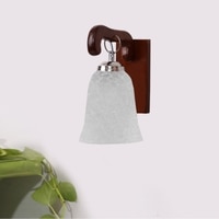 Devansh Solid Wood Electric Wall Light in Brown Colour with White Shade Count of 1 Light