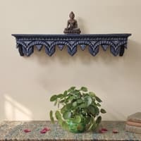 Multishade Colour Solid Wood Handcarved Mudrita Floating Wall Shelf with distres finish by DisooFashions