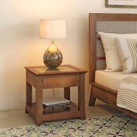 Fujiwara Solid Wood Bedside Table in Amber Walnut Finish