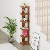 Bluewud Wudville Braine Engineered Wood Wall Mount Corner Shelf, Display Rack, (6 Square Shelves - Walnut)