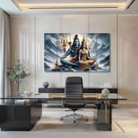 The Castle Decor Lord Shiva Wall Painting Design 5 Wooden Framed 27x48 Inch (Style 2)