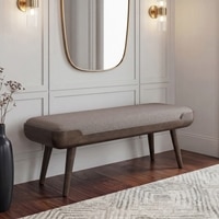 Nuvo Solid Wood Upholstered Bench In Danish Walnut Finish and Shitake Beige Colour