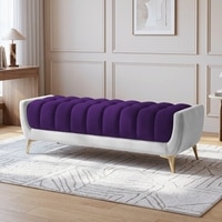 Hoslo Velvet 2 Seater Ottoman Bench in Purple & Grey Color
